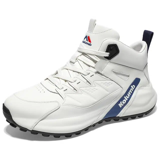 哥仑步 简约舒适百搭时尚 防滑耐磨增高 高帮 生活休闲鞋 男款 白蓝