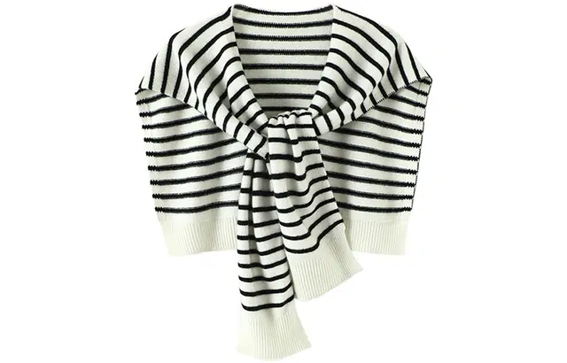 优幽兰 时尚百搭小众设计感条纹外搭韩系高级感秋冬季空调房护颈保暖打结针织 粘纤 披肩 女款 黑白色