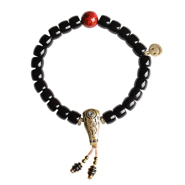 月印百川 盘玩高油高密古风转运念珠  经典笑脸小福牌 复古中式三通设计文玩 小众设计高级百搭 椰蒂 手串 男女同款情侣款