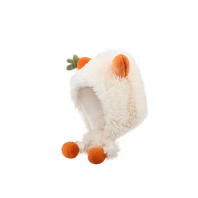 浪莎 可爱胡萝卜毛绒帽女生秋冬保暖加厚防寒护耳帽甜美百搭围巾一体帽子 涤纶 绒线帽 女款