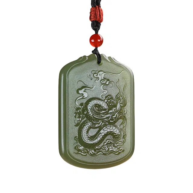 舒杰 国风湖水绿祥云龙牌吊坠 孤品   和田玉 青白玉 男女同款情侣款