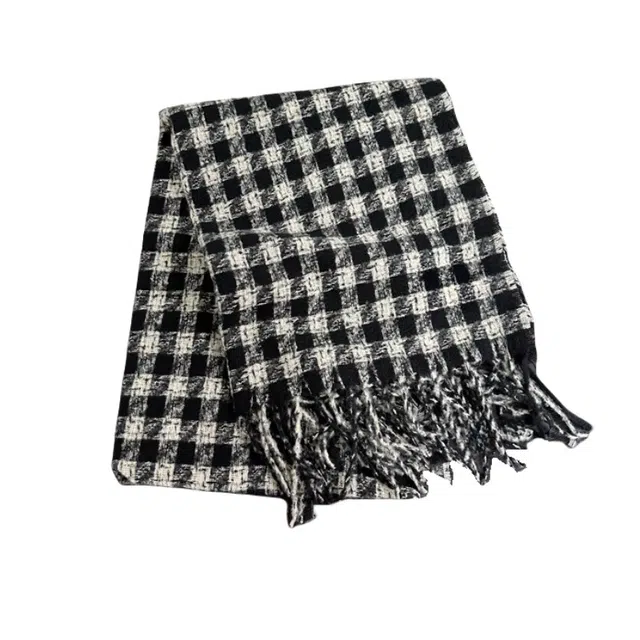 北极绒 氛围感格子冬新款韩系百搭学生可爱少女加厚保暖韩版 聚酯纤维 绒线围巾 男女同款情侣款