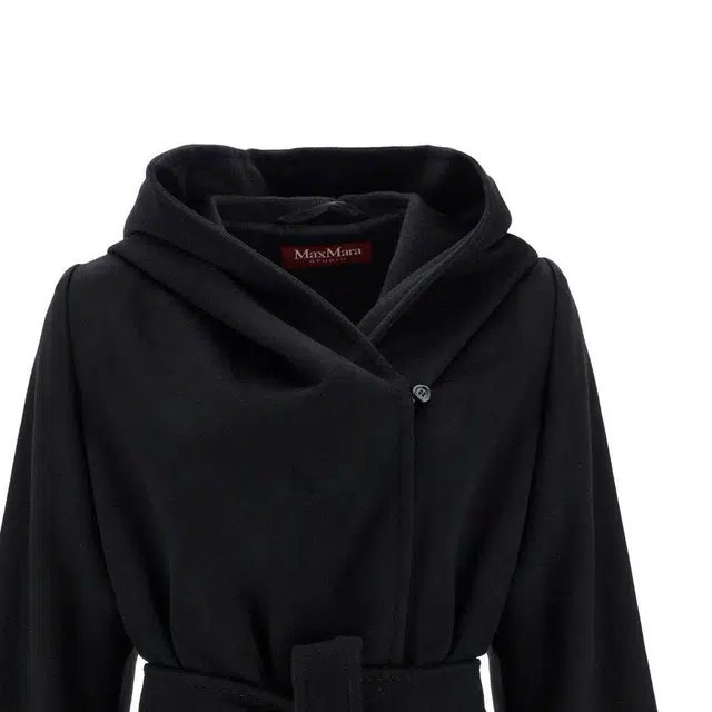 MaxMara Hooded Button Coat Black