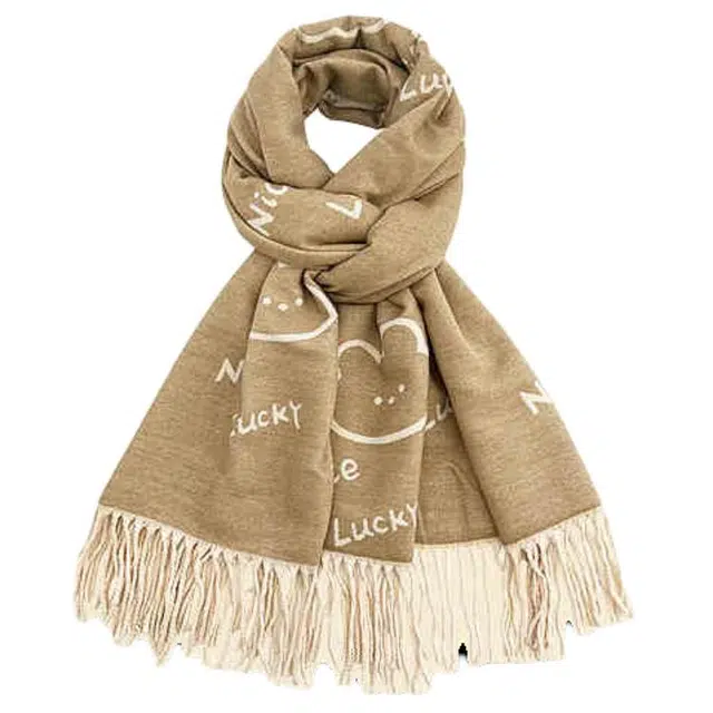 木林森 韩版日系可爱兔子双面秋冬季保暖百搭亲肤卡通休闲简约 绒线围巾 男女同款情侣款