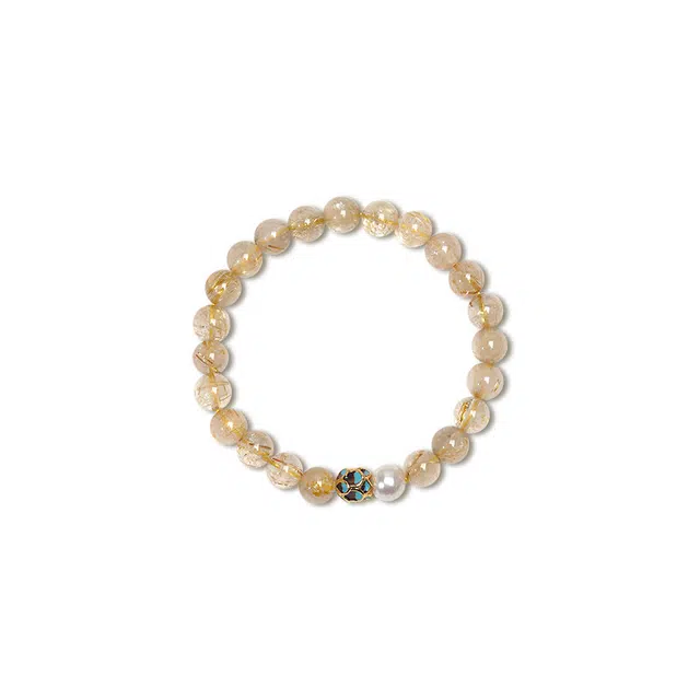 品彩 好运金发晶八方来财 招财水晶 新中式 百搭时尚高级感 小众年轻精致 淡水珍珠 手串 女款