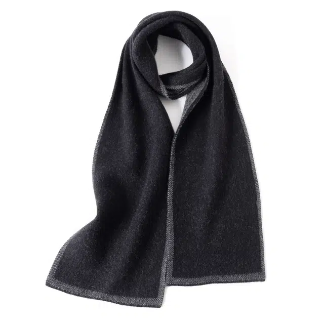 啄木鸟 双面羊绒黑灰色百搭高级感纯色 礼盒 绒线围巾 男款