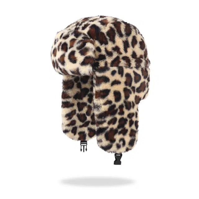 木林森  韩版秋冬季豹纹毛绒雷锋帽潮流百搭户外加厚防寒保暖帽  涤纶 帽子 男女同款情侣款