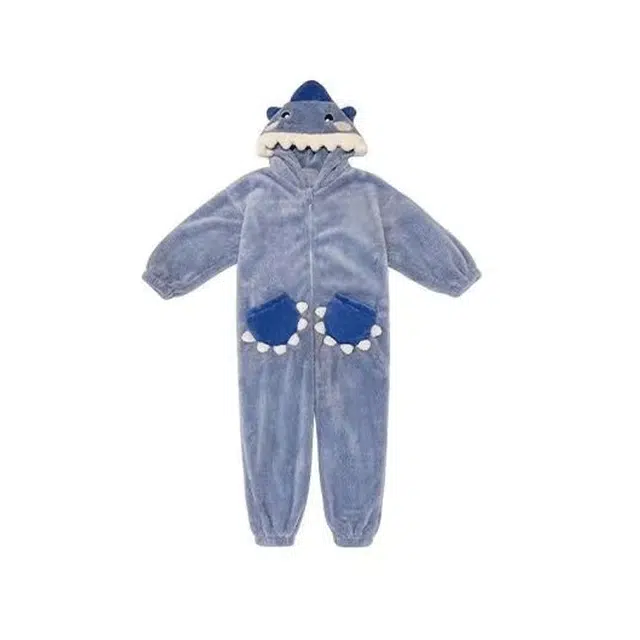 乐姿韵 可爱保暖连帽加厚家居连体衣 女款 蓝色