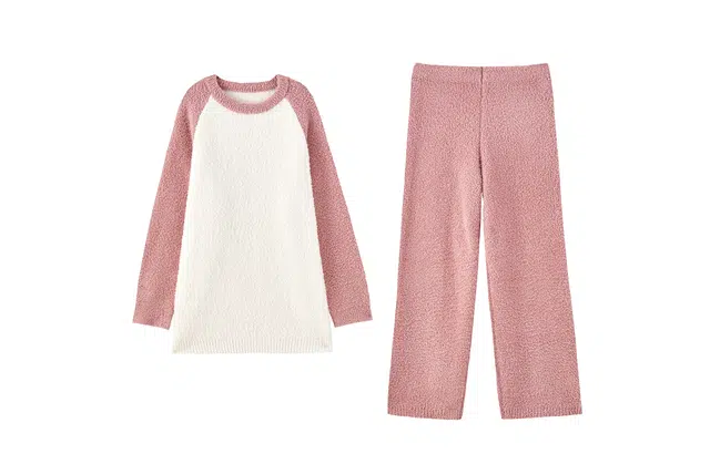 俏薇妮 简约拼接撞色柔软舒适家居服休闲可外穿睡衣套装 女款 粉色