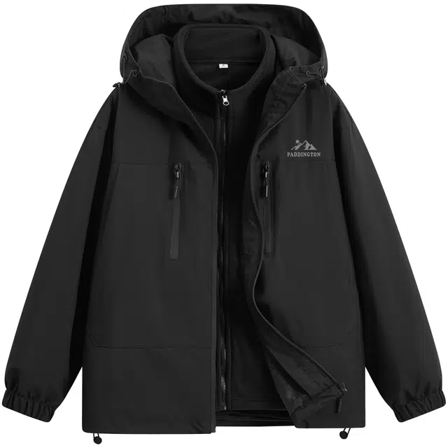 帕丁顿熊 简约反光雪山印花纯色宽松户外休闲防风工装可拆卸内胆三合一防寒保暖加厚夹克外套 男女同款