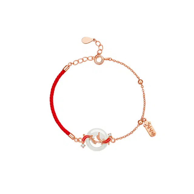 中国珠宝 锦鲤平安扣手饰 新潮设计感冷淡风 小众设计 大气简约 轻奢时尚高级感 日常通勤显气质 小巧精致百搭 玉髓 手链 女款