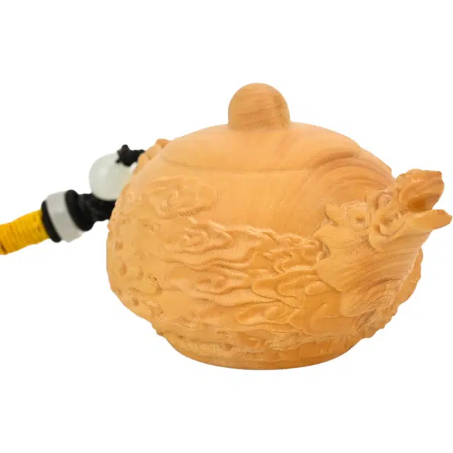 天纵 中式文玩潮件把把壶打麻将招财赢钱吉祥物 实木精雕好运祥云龙壶随身把玩 高档 黄杨木 木作摆件 男女同款情侣款