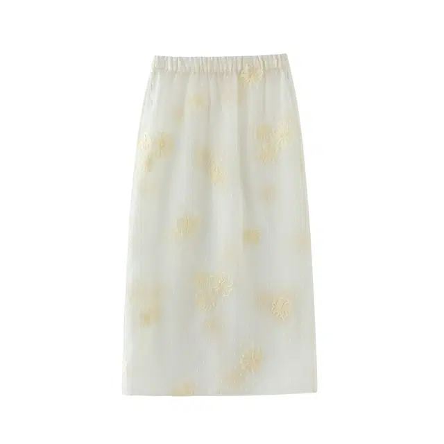 花栗鼠小姐 基础百搭韩系蕾丝叠穿休闲长裙 女款 花朵白