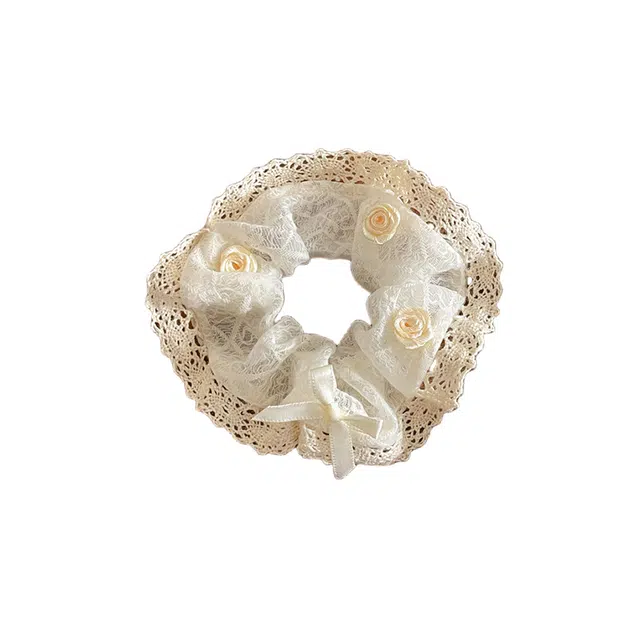 水中玉 法式蝴蝶结蕾丝大肠发圈韩系扎马尾皮筋大号丸子头头花发绳头饰 布艺 头绳 女款