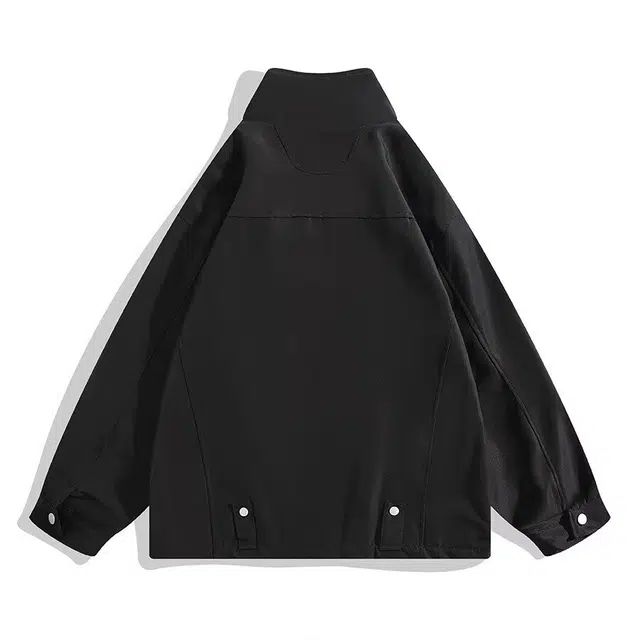 玉儿恋 纯色立领宽松落肩拉链长袖夹克外套 男款 黑色