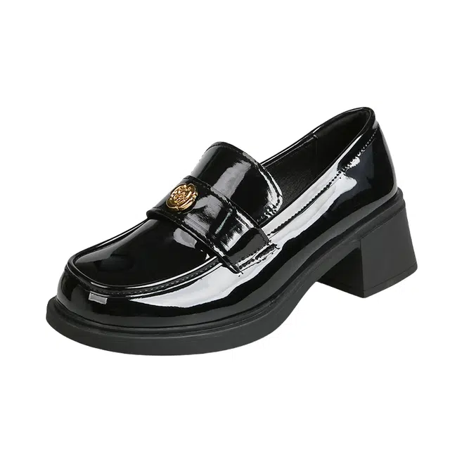 小鹿米利 英伦复古时尚百搭 乐福鞋 中跟 女款 黑色