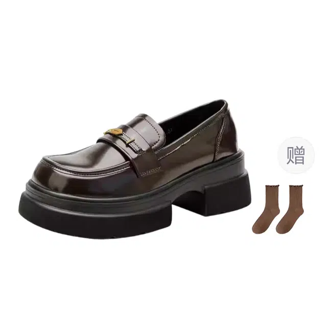 小鹿米利 厚底英伦风小个子增高小皮鞋粗跟单鞋 乐福鞋 中跟 女款