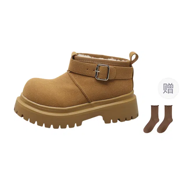 小鹿米利 耐磨防滑保暖增高 大头鞋皮毛一体厚底 雪地靴 女款
