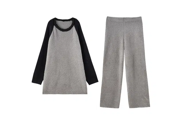 俏薇妮 简约拼接撞色柔软舒适半边绒家居服加绒蓄温保暖实用休闲睡衣套装 男款 灰色