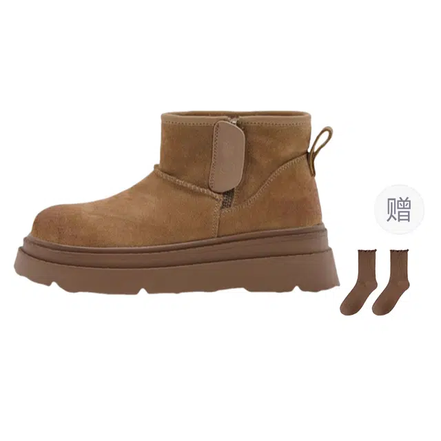小鹿米利 耐磨防滑 厚底加绒舒适百搭运动 短筒 雪地靴 女款 棕色