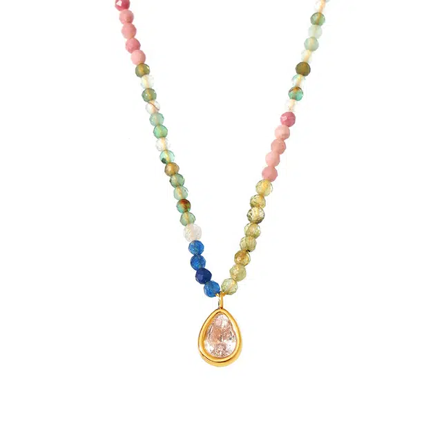 心草 彩色多巴胺不规则珠珠水滴经典设计 甜美可爱森系小清新轻奢大气个性简约优雅精致可调节锁骨链 合金 项链 女款