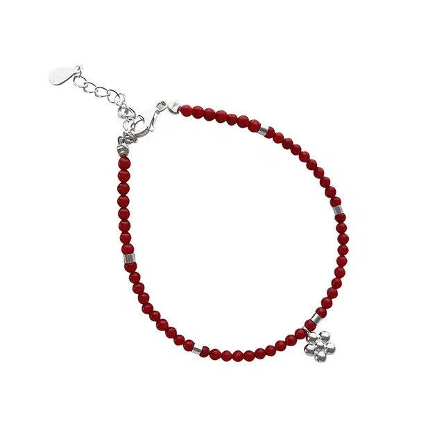 心草 桃花 精致优雅显气质 甜美可爱浪漫仙气温柔小花新中式国潮轻奢大气复古高级感日常百搭手饰 玛瑙 手链 女款