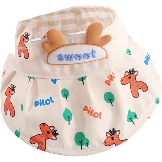 山一丸 夏季遮阳空顶帽超萌透气薄沙滩太阳帽 棉涤 防晒帽 儿童款