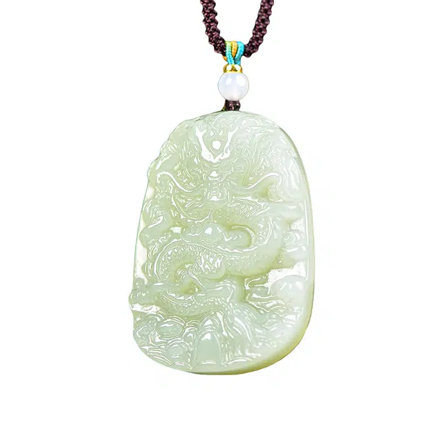 舒杰 本命年生肖龙牌玉项链 和田玉 青白玉 男女同款情侣款