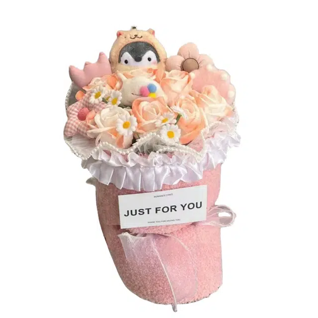 公主恋人 可爱粉色企鹅花束布娃娃 永生花束 玩偶周边