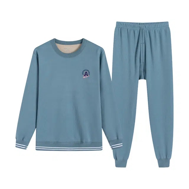 贴身领域 青少年内衣加绒加厚圆领可外穿秋衣秋裤打底保暖套装 男款