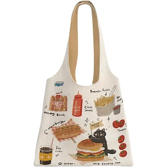 奥松 家用家居休闲百搭学生大容量手拎包外出出游包包 绒面科技布 单肩包 常规 男女同款情侣款 汉堡猫和尚