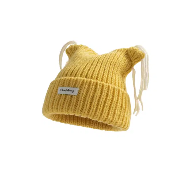 浪莎 小众设计感可爱猫耳流苏保暖套头 聚酯纤维 绒线帽 女款