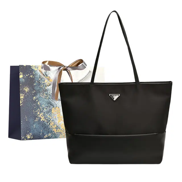 伊曼家 法式托特包大容量通勤时尚百搭大学生上课包 牛津布 单肩包 常规 女款 黑色