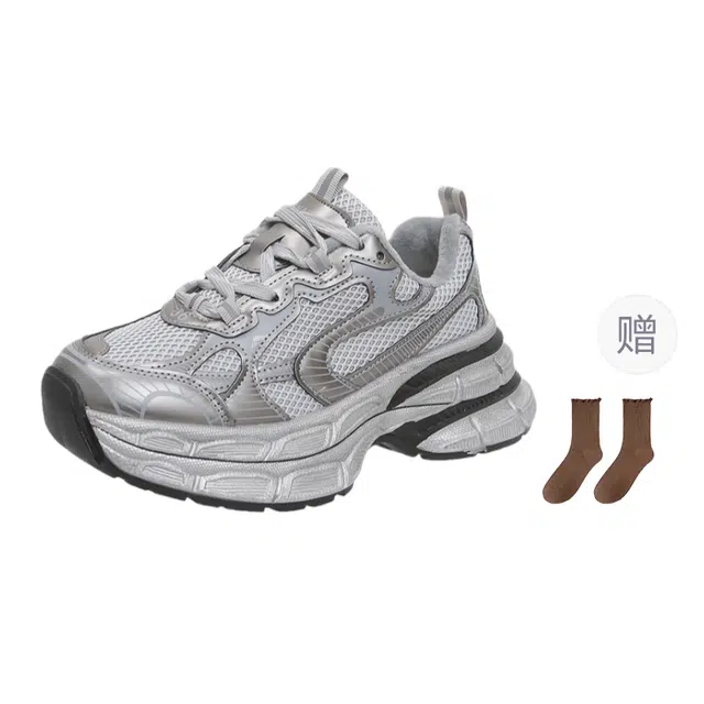 小鹿米利 加绒脏脏网面小个子 防滑耐磨增高 低帮 老爹鞋 女款 灰色