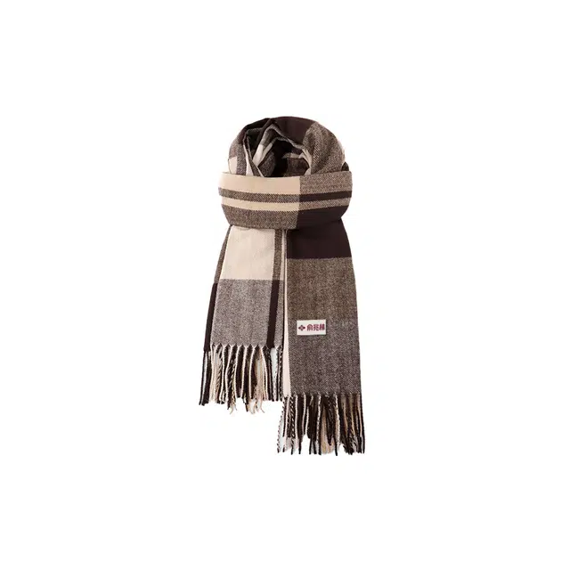 俞兆林 文艺复古加厚加大格子流苏 仿羊绒 绒线围巾 男女同款情侣款