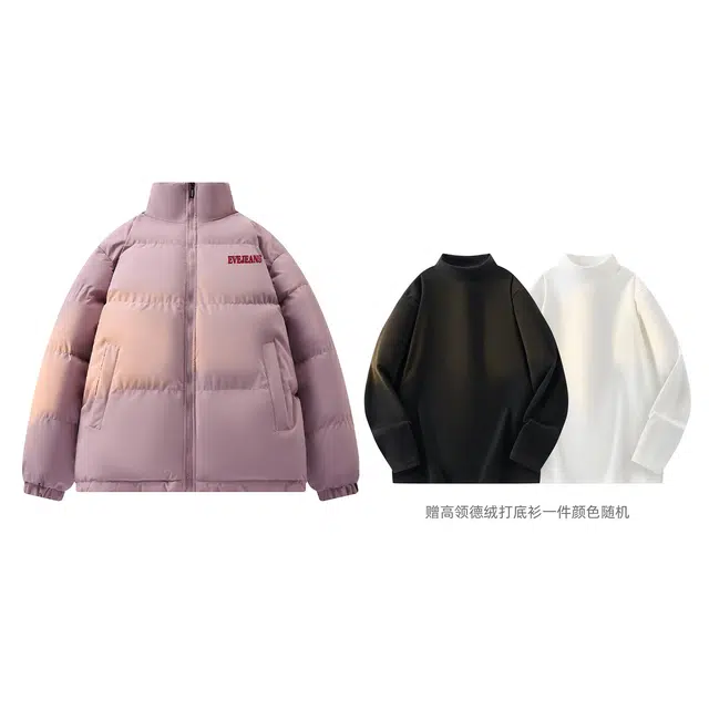 依文 经典基础款简约百搭立领宽松面包服美式中性风抓痕设计感慵懒风棉服 男女同款 黑色