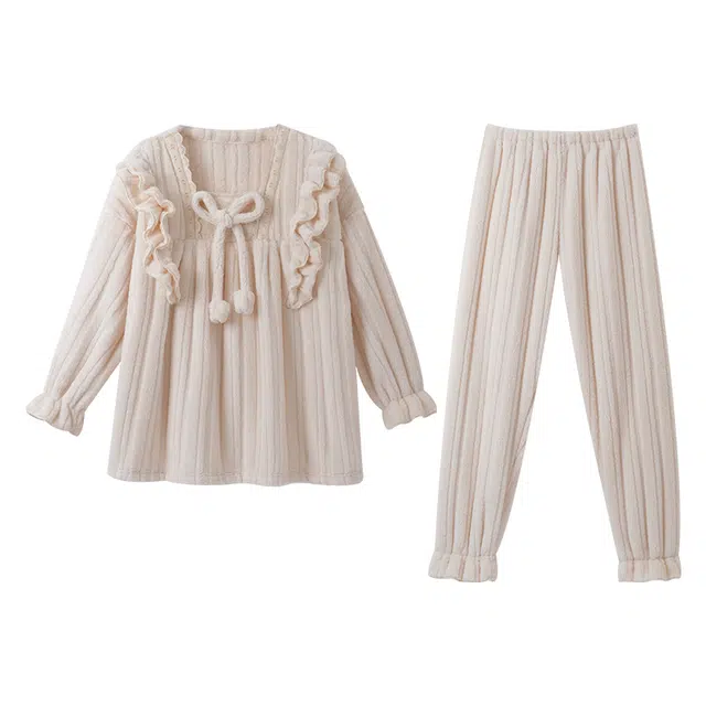 欧诗帛 加绒舒适亲肤长袖长裤睡衣套装 女款 图片色