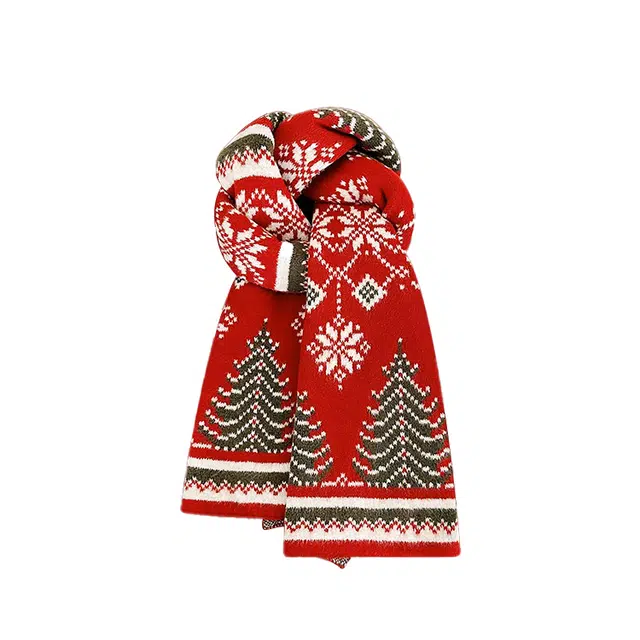 浪莎 新年圣诞氛围感可爱红色麋鹿含羊毛围巾男女生情侣款高级感保暖披肩围脖 礼盒装 绒线围巾 男女同款情侣款