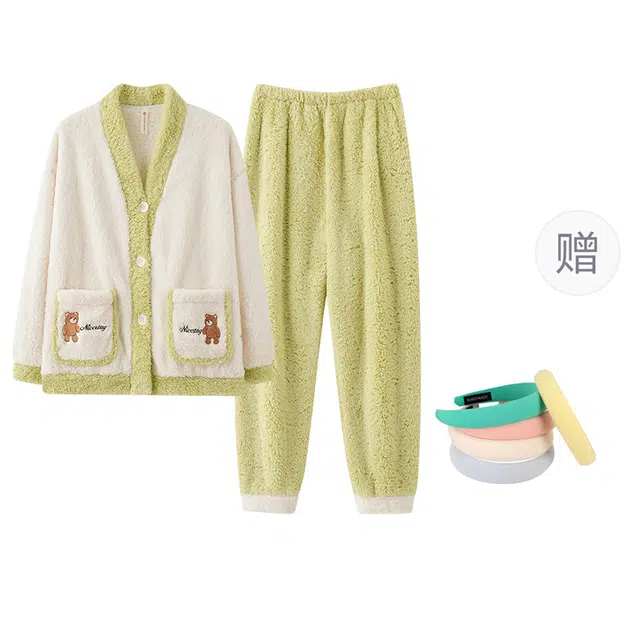 草本初色 可爱保暖透气加厚可外穿家居服睡衣套装 女款 图片色