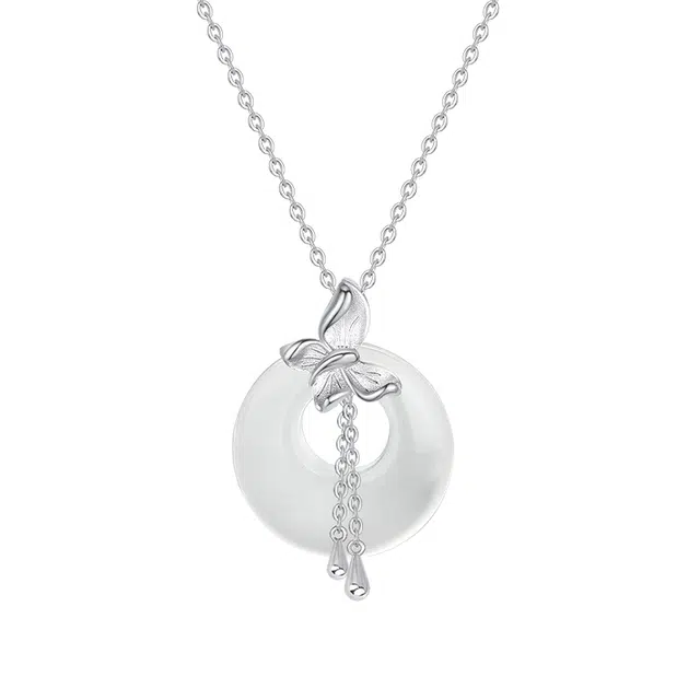 醉倾城 蝴蝶流苏 平安扣好运锁骨链 精致浪漫温婉气质简约大气日常百搭轻奢高级感 玉髓 项链 女款