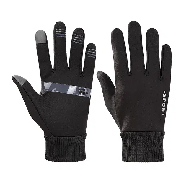 南极人 冬季加绒防寒触屏户外骑行运动登山防滑抓绒防风全指 秋冬季 保暖手套 男款