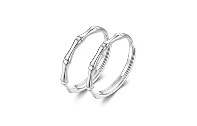 尚银福 青梅竹马 中式风有你竹矣小清新竹节素戒森系轻奢气质节节高升开口指环可调节 好运 合金 戒指 男女同款情侣款