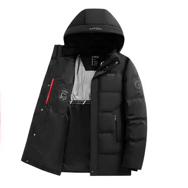 雅鹿 纯色防风保暖内胆石墨烯内有温度计贴中老年爸爸羽绒服 男款