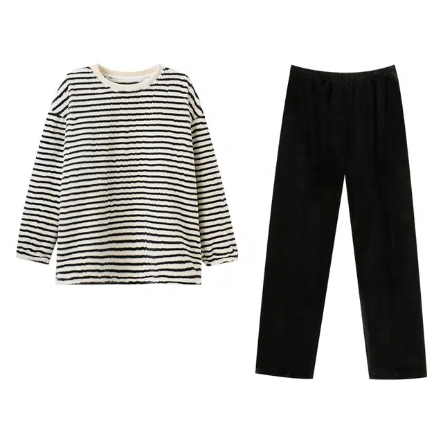 欧诗帛 舒适亲肤简约长袖长裤家居服睡衣套装 女款 图片色