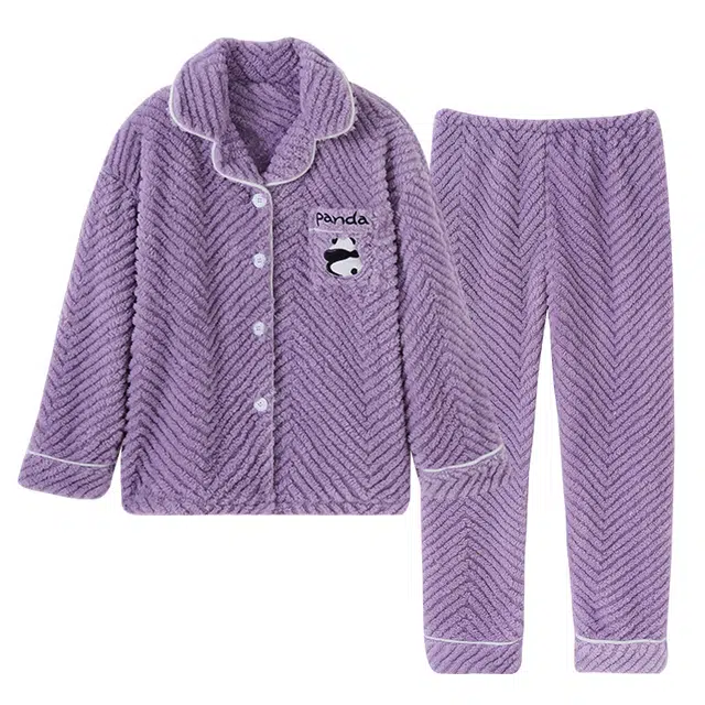 欧诗帛 简约舒适加厚保暖长袖长裤睡衣套装 女款 图片色