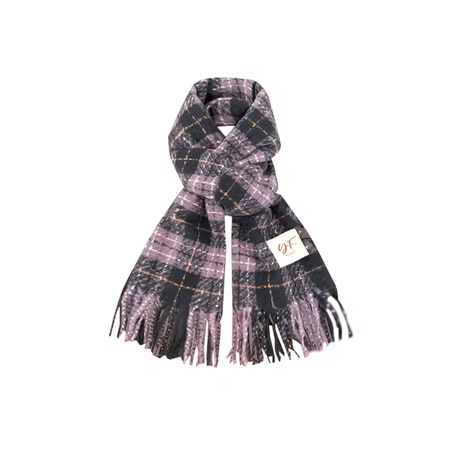 木林森 日系小清新毛线围脖 冬季保暖格子紫色围脖显白 绒线围巾  男女同款情侣款