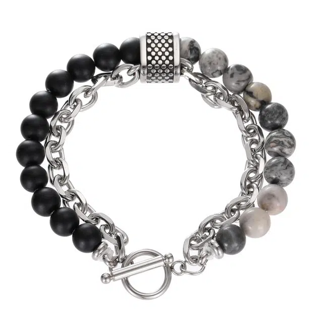 阡陌 嘻哈街头暗黑风 气质优雅文艺低调小众设计 时尚串珠拼接链 礼盒 地图石 手串 男款