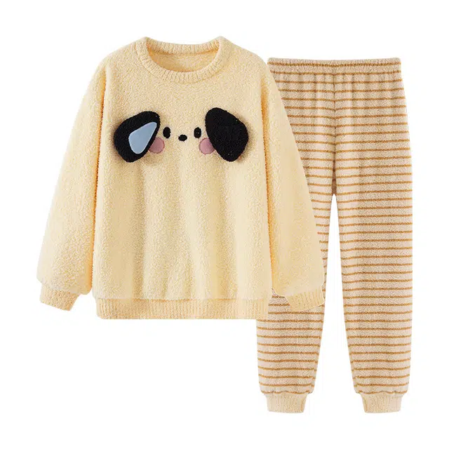 欧诗帛 圆领舒适透气长袖条纹长裤睡衣套装 女款 图片色