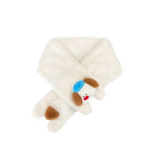 木林森 日系可爱卡通小狗毛绒交叉围脖  秋冬保暖百搭 绒线围巾 男女同款情侣款