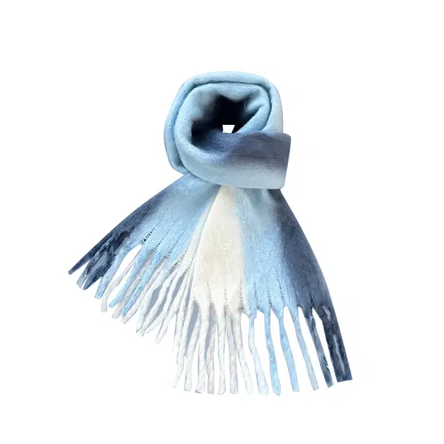 木林森 韩版渐变蓝色马海毛 秋冬季加厚保暖披肩 百搭学生 绒线围巾 男女同款情侣款